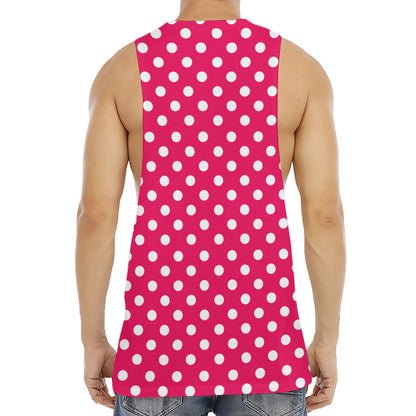 Hot Pink And White Polka Dot Print Men's Muscle Tank Top