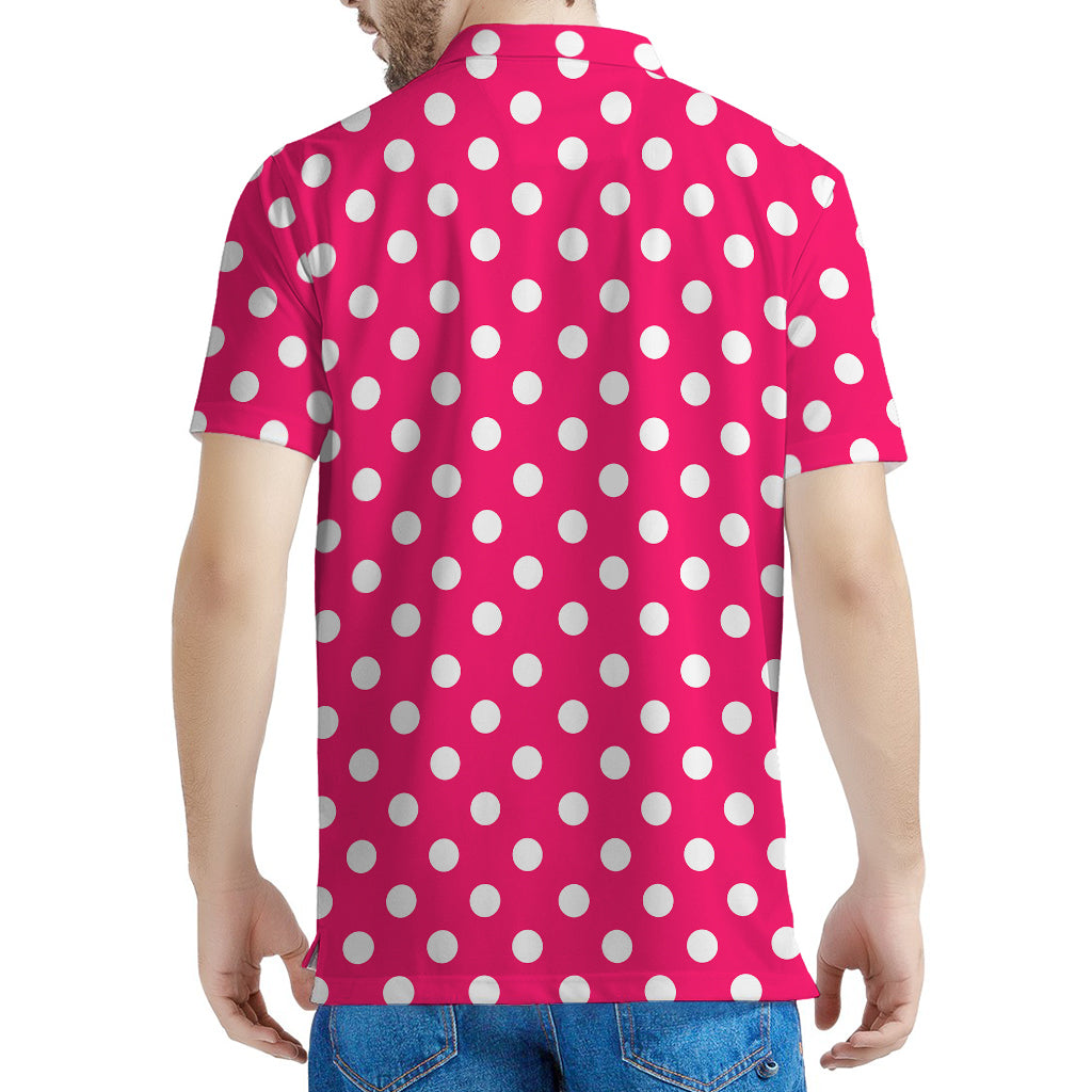 Hot Pink And White Polka Dot Print Men's Polo Shirt