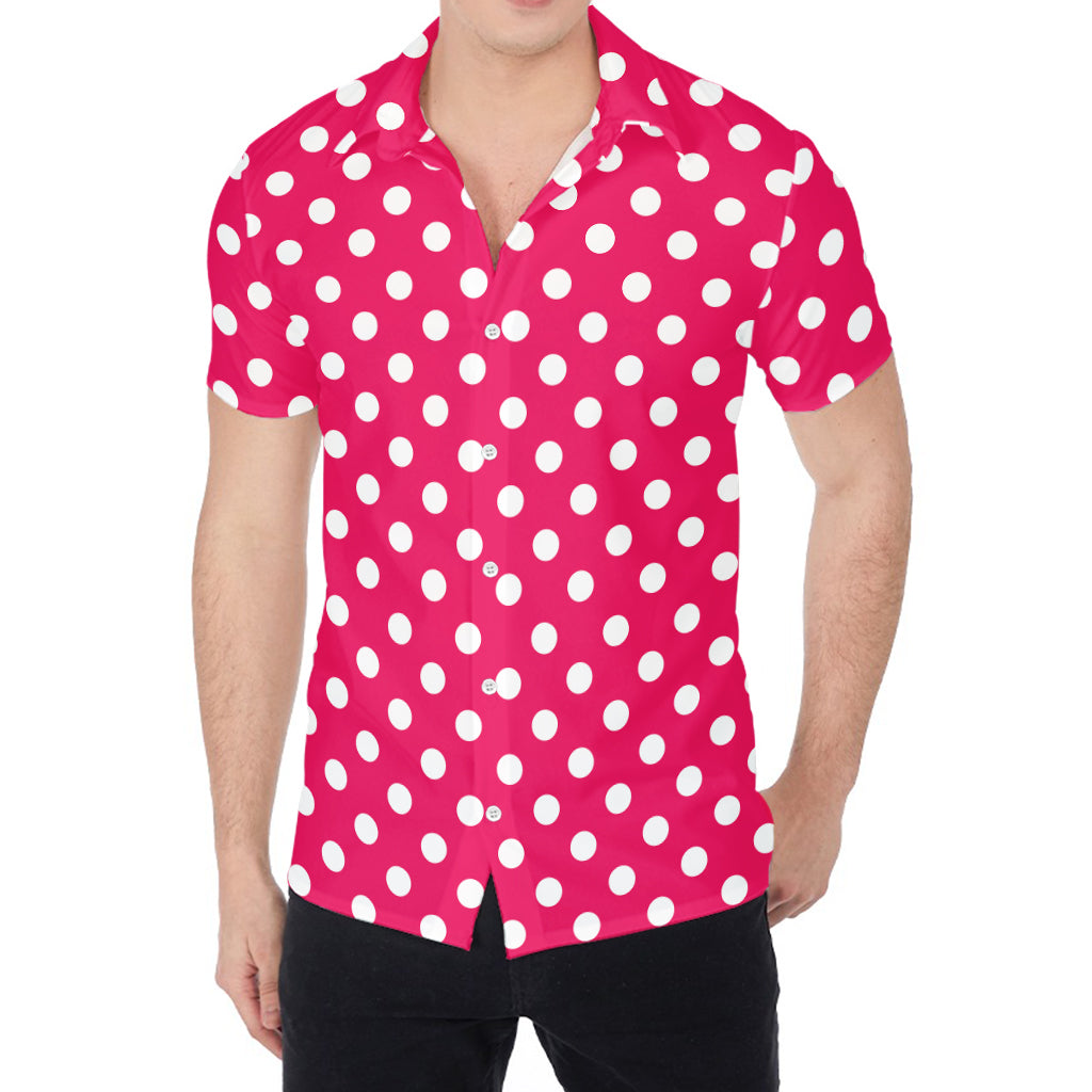 Hot Pink And White Polka Dot Print Men's Shirt