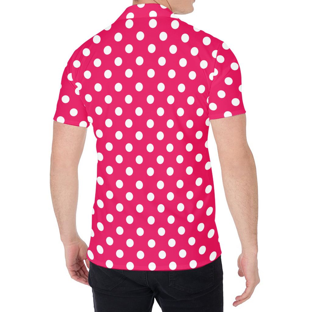 Hot Pink And White Polka Dot Print Men's Shirt