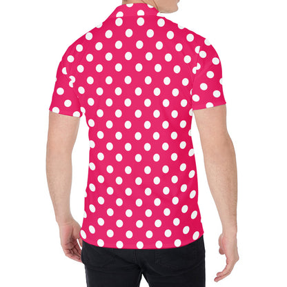 Hot Pink And White Polka Dot Print Men's Shirt