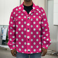 Hot Pink And White Polka Dot Print Men's Shirt Jacket