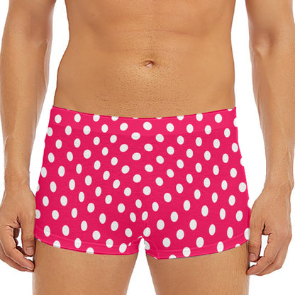 Hot Pink And White Polka Dot Print Men's Short Boxer Briefs