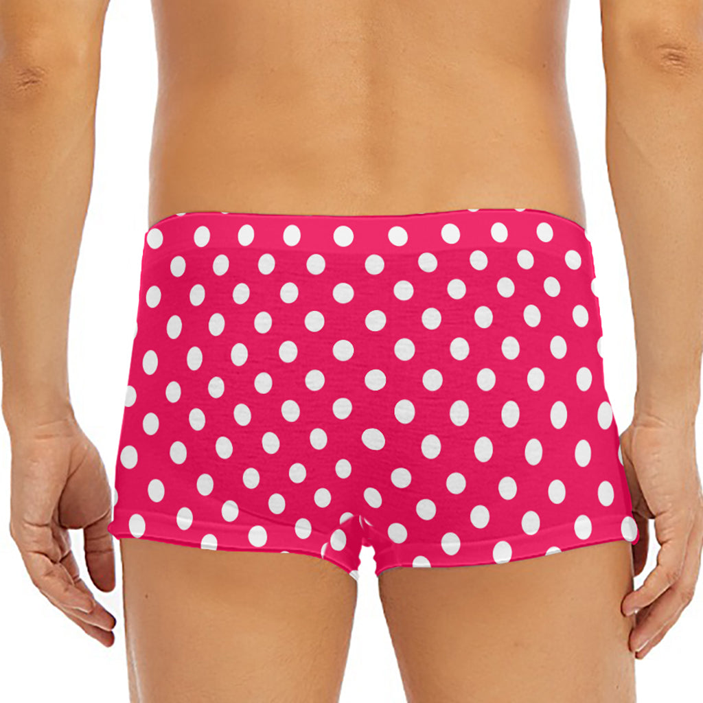 Hot Pink And White Polka Dot Print Men's Short Boxer Briefs