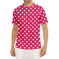Hot Pink And White Polka Dot Print Men's Short Sleeve Rash Guard