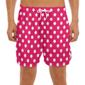 Hot Pink And White Polka Dot Print Men's Split Running Shorts