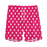 Hot Pink And White Polka Dot Print Men's Sports Shorts