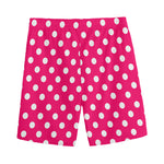 Hot Pink And White Polka Dot Print Men's Sports Shorts