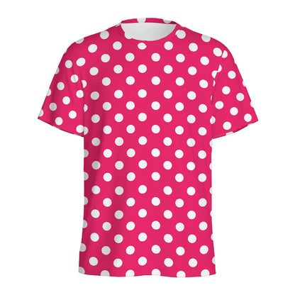 Hot Pink And White Polka Dot Print Men's Sports T-Shirt