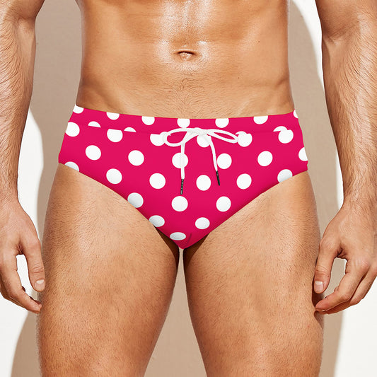 Hot Pink And White Polka Dot Print Men's Swim Briefs