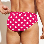 Hot Pink And White Polka Dot Print Men's Swim Briefs