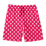 Hot Pink And White Polka Dot Print Men's Swim Trunks