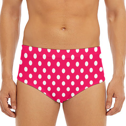 Hot Pink And White Polka Dot Print Men's Triangle Swim Briefs