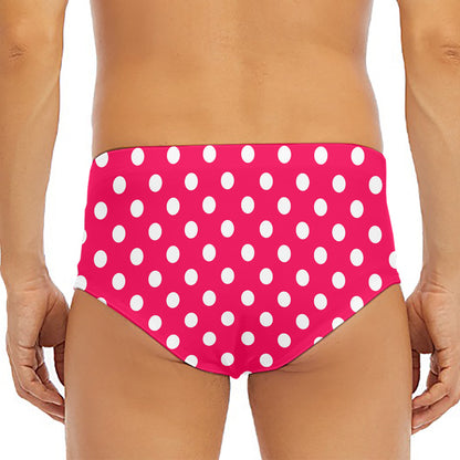 Hot Pink And White Polka Dot Print Men's Triangle Swim Briefs