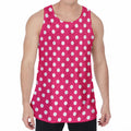 Hot Pink And White Polka Dot Print Men's Velvet Tank Top