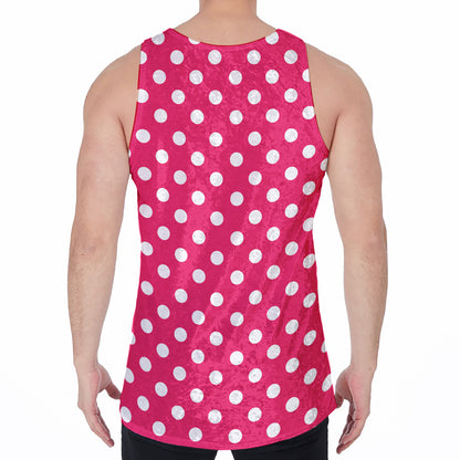 Hot Pink And White Polka Dot Print Men's Velvet Tank Top