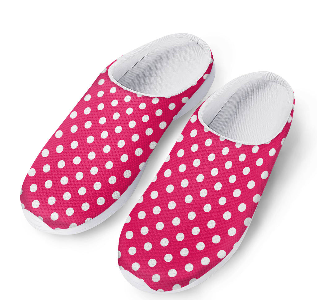 Hot Pink And White Polka Dot Print Mesh Casual Shoes