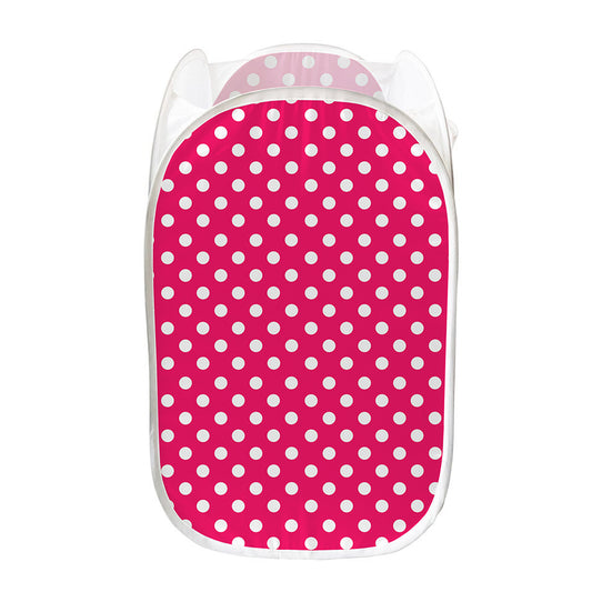 Hot Pink And White Polka Dot Print Mesh Laundry Hamper