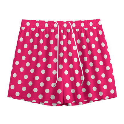 Hot Pink And White Polka Dot Print Mesh Shorts