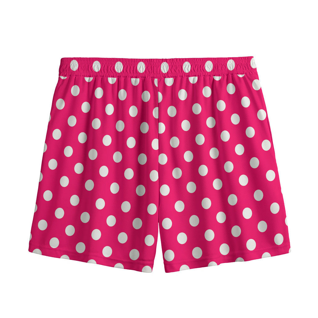 Hot Pink And White Polka Dot Print Mesh Shorts
