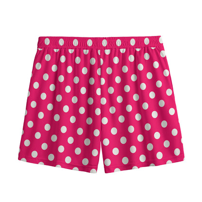 Hot Pink And White Polka Dot Print Mesh Shorts