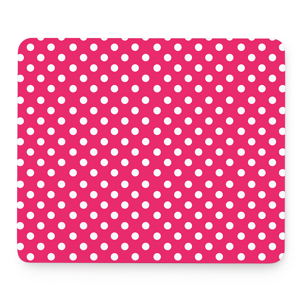 Hot Pink And White Polka Dot Print Mouse Pad