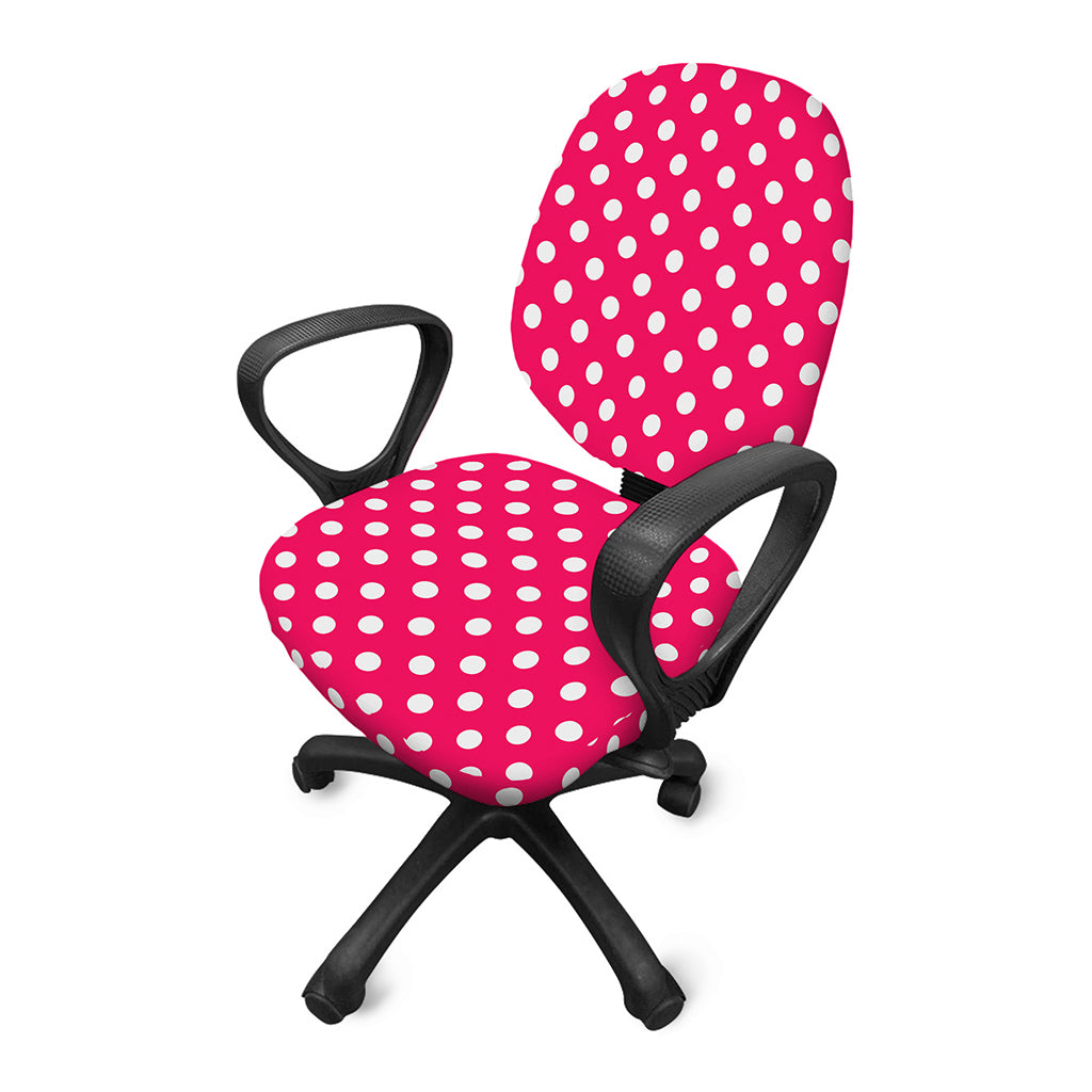 Hot Pink And White Polka Dot Print Office Chair Cover