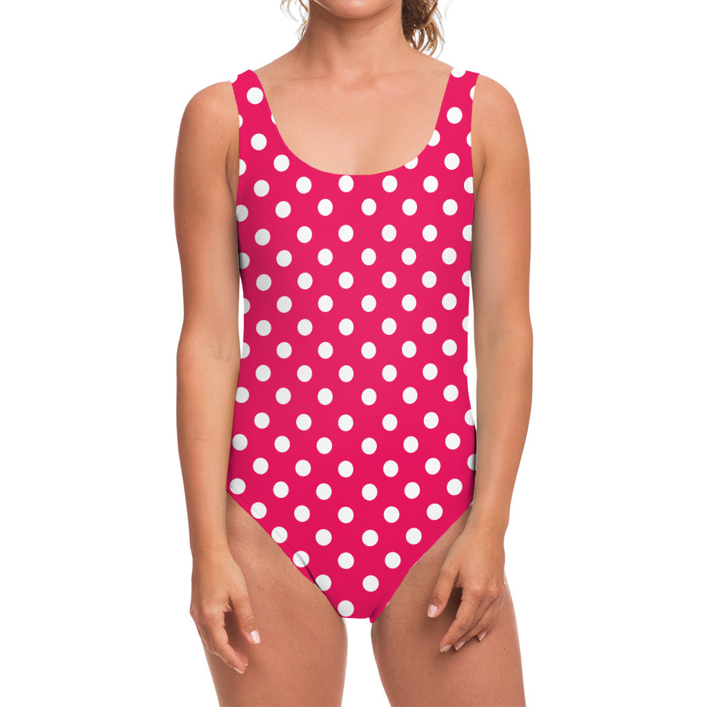 Hot Pink And White Polka Dot Print One Piece Swimsuit