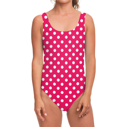 Hot Pink And White Polka Dot Print One Piece Swimsuit