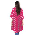 Hot Pink And White Polka Dot Print Open Front Beach Cover Up