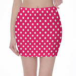 Hot Pink And White Polka Dot Print Pencil Mini Skirt