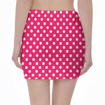 Hot Pink And White Polka Dot Print Pencil Mini Skirt