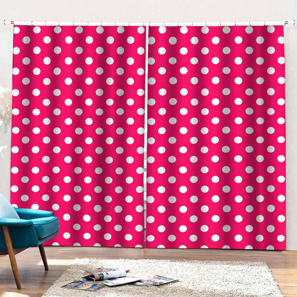 Hot Pink And White Polka Dot Print Pencil Pleat Curtains