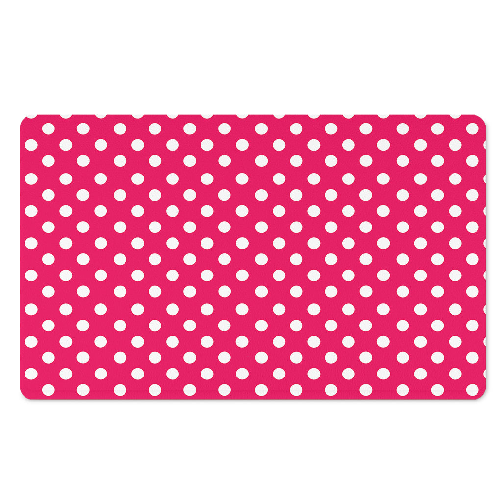 Hot Pink And White Polka Dot Print Polyester Doormat