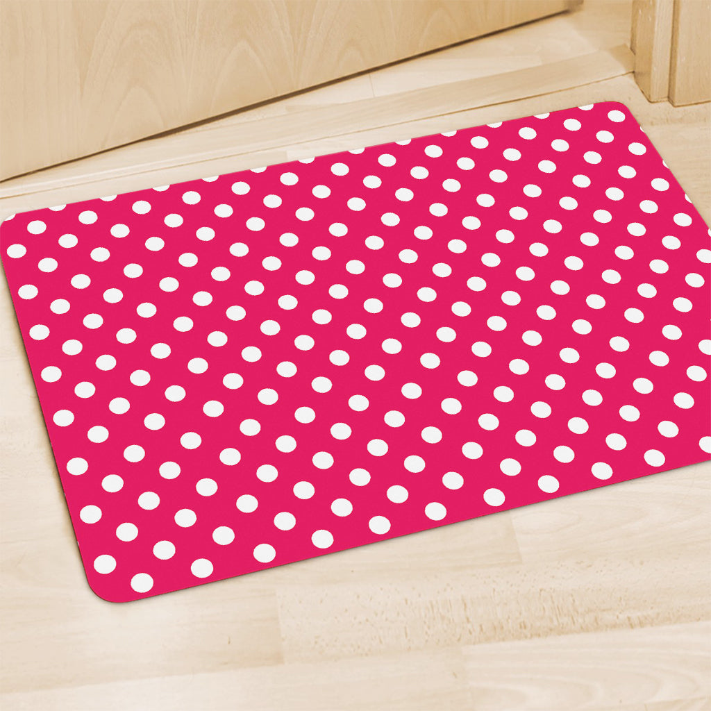 Hot Pink And White Polka Dot Print Polyester Doormat
