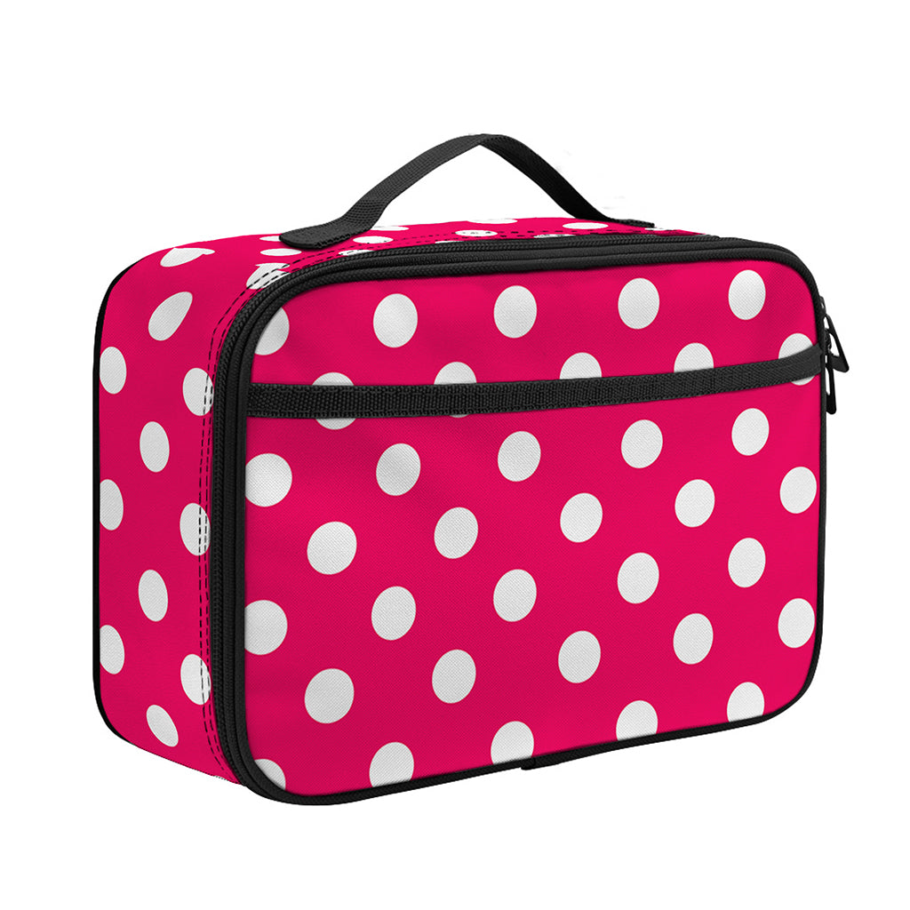 Hot Pink And White Polka Dot Print Portable Lunch Bag