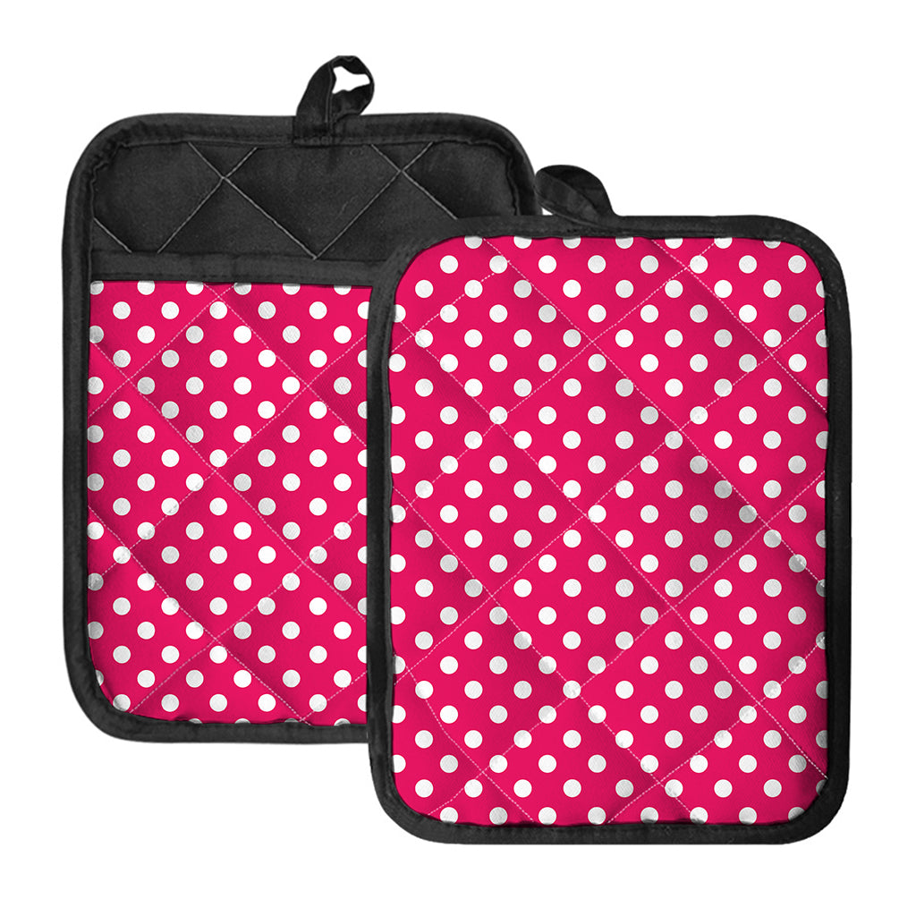 Hot Pink And White Polka Dot Print Pot Holders With Pocket