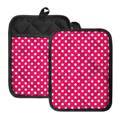 Hot Pink And White Polka Dot Print Pot Holders With Pocket