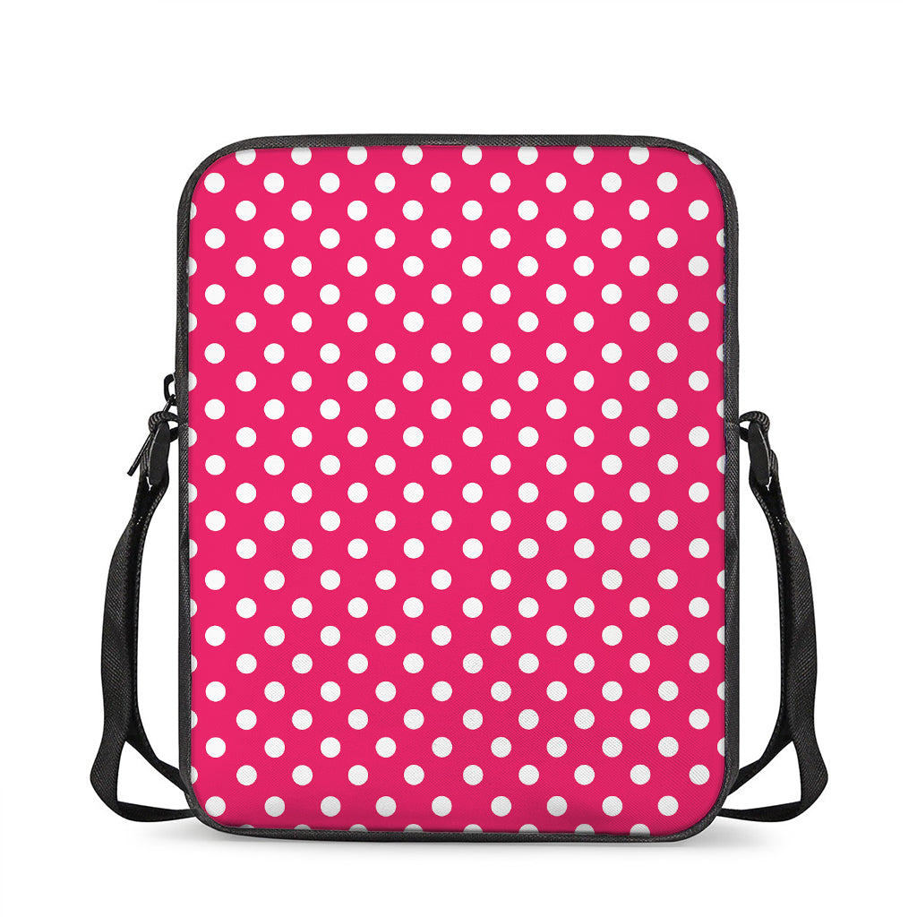 Hot Pink And White Polka Dot Print Rectangular Crossbody Bag