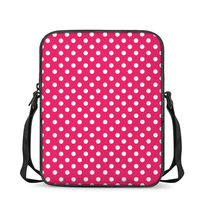 Hot Pink And White Polka Dot Print Rectangular Crossbody Bag