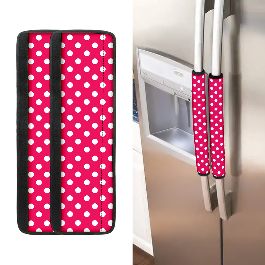 Hot Pink And White Polka Dot Print Refrigerator Handle Covers