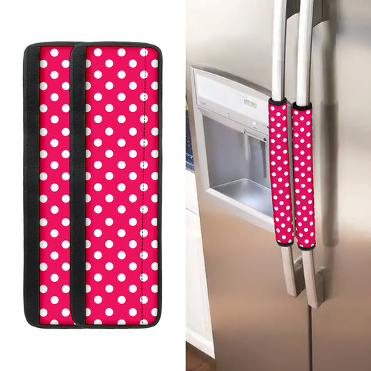 Hot Pink And White Polka Dot Print Refrigerator Handle Covers