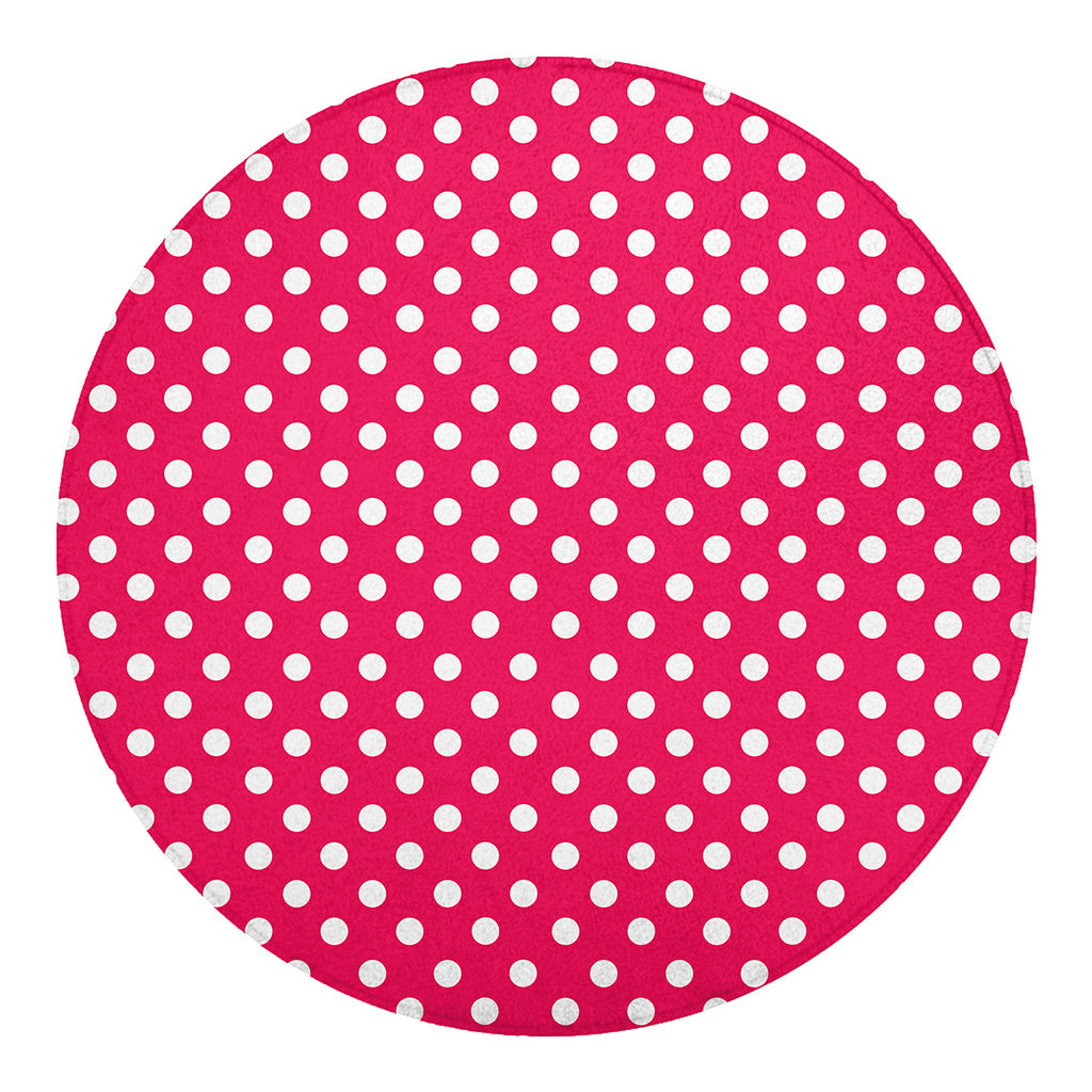 Hot Pink And White Polka Dot Print Round Blanket