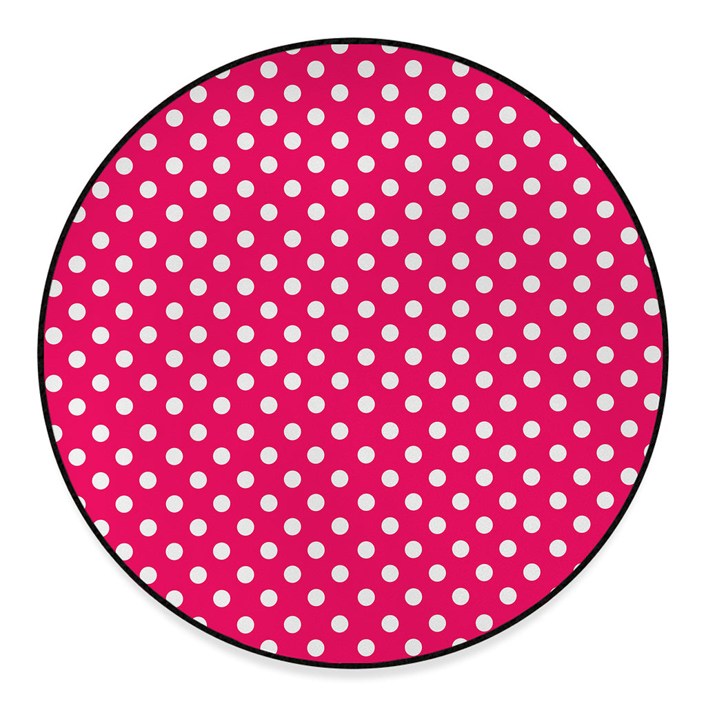 Hot Pink And White Polka Dot Print Round Floor Mat