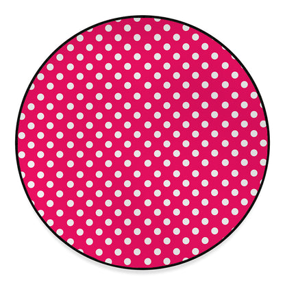 Hot Pink And White Polka Dot Print Round Floor Mat