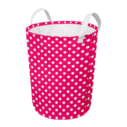 Hot Pink And White Polka Dot Print Round Laundry Basket
