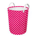 Hot Pink And White Polka Dot Print Round Laundry Basket