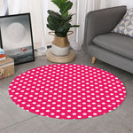 Hot Pink And White Polka Dot Print Round Rug