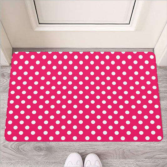 Hot Pink And White Polka Dot Print Rubber Doormat