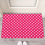 Hot Pink And White Polka Dot Print Rubber Doormat